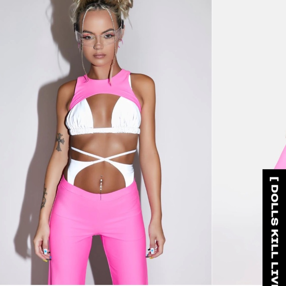 pink reflective rave outfit